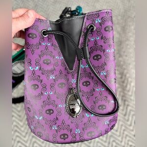 Disney Parks Haunted Mansion Purple and Black Wallpaper Crossbody Shoulder Bag